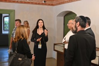 After the Ceremony and Reception, our tour guide Luboslava Mačejová (left) gave a tour of the Jewish Suburbia to some of our guests