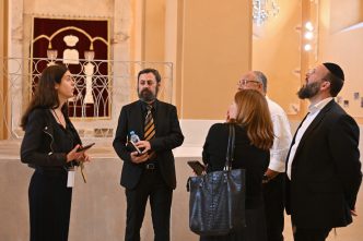 After the Ceremony and Reception, our tour guide Luboslava Mačejová (left) gave a tour of the Jewish Suburbia to some of our guests
